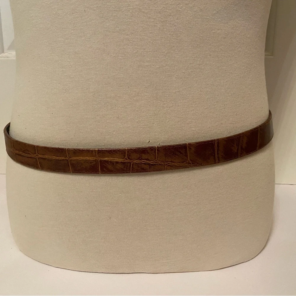 SUZI OHER BELT BROWN LEATHER GOLD FOIL EFFECT CROC LOOK CHUNKY BRONZE CHAIN L